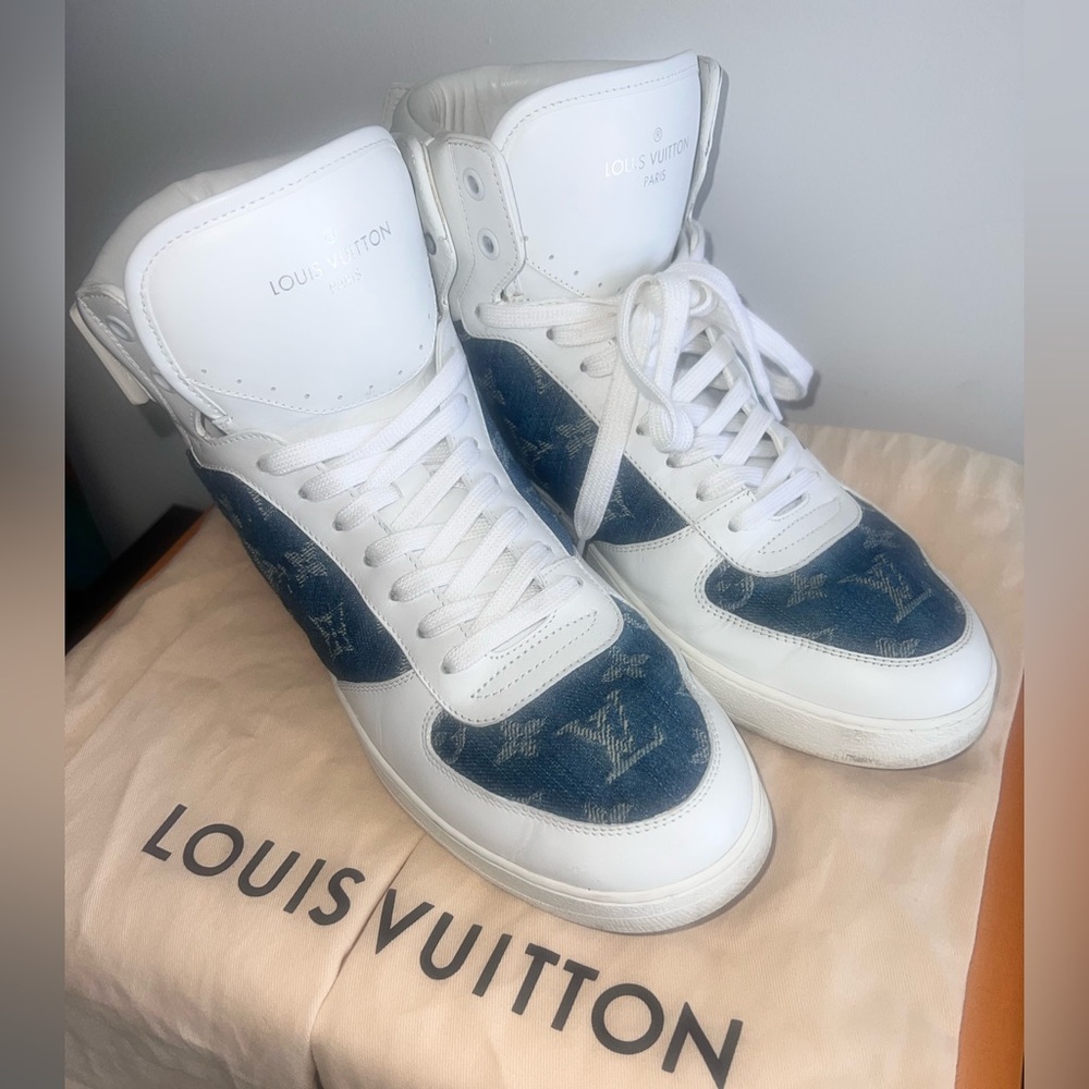 Louis Vuitton Denim and White Leather  High-Tops Sneakers Men